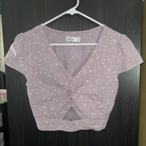 Hollister Gray Crop Blouse with Tie Front and Cut Out